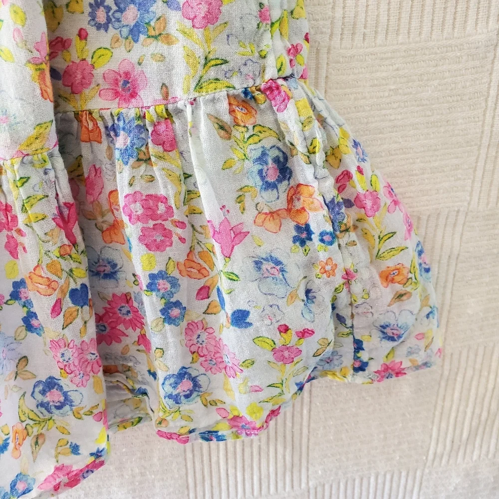 LoveShackFancy Girls Floral Ruffled Dress - Pink, Blue, Yellow